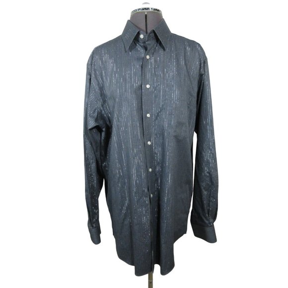 Paul Fredrick non-iron metallic‎ pinstripe button front shirt - Picture 1 of 12